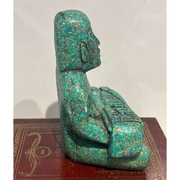 Miniature Inca Woman Baby Statue Turquoise Stone Figurine Modern Reproduction - Picture 3 of 9